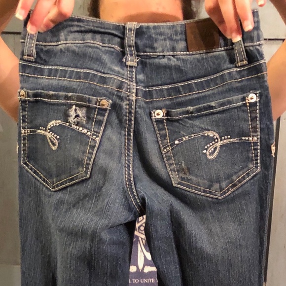 Justice girls Skull and Crossbones bling jeans Sz 10s - Picture 3 of 5